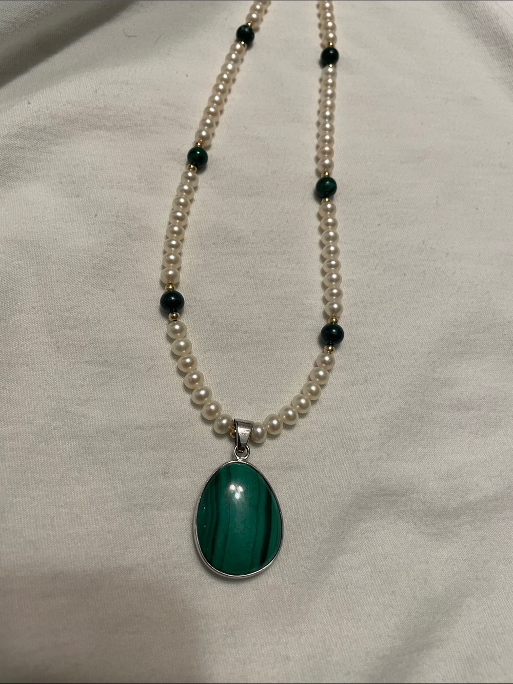 Necklace ROSS SIMONS Genuine Pearl Malachite Sterling Silver
